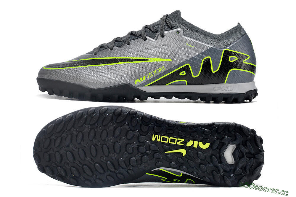 Men's Nike Air Zoom Mercurial Vapor 15 Elite TF Artificial Turf Low-Tops Football Shoes - Silver/Grey/Black/Green 1