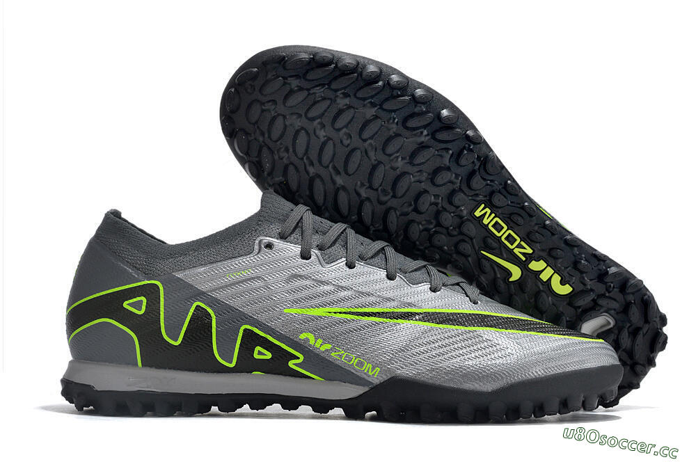 Men's Nike Air Zoom Mercurial Vapor 15 Elite TF Artificial Turf Low-Tops Football Shoes - Silver/Grey/Black/Green 2