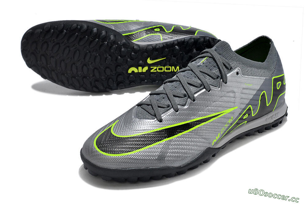Men's Nike Air Zoom Mercurial Vapor 15 Elite TF Artificial Turf Low-Tops Football Shoes - Silver/Grey/Black/Green 3