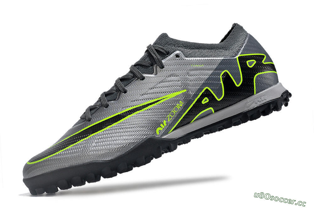 Men's Nike Air Zoom Mercurial Vapor 15 Elite TF Artificial Turf Low-Tops Football Shoes - Silver/Grey/Black/Green 5