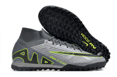 Men's Nike Air Zoom Mercurial Superfly 9 Elite TF Artificial Turf High-Tops Football Shoes - Silver/Grey/Black/Green