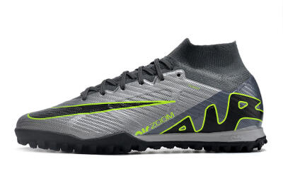 Men's Nike Air Zoom Mercurial Superfly 9 Elite TF Artificial Turf High-Tops Football Shoes - Silver/Grey/Black/Green