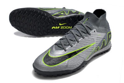 Men's Nike Air Zoom Mercurial Superfly 9 Elite TF Artificial Turf High-Tops Football Shoes - Silver/Grey/Black/Green