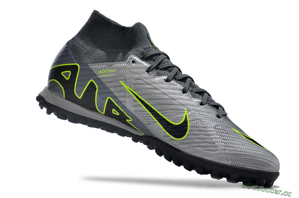Men's Nike Air Zoom Mercurial Superfly 9 Elite TF Artificial Turf High-Tops Football Shoes - Silver/Grey/Black/Green 4