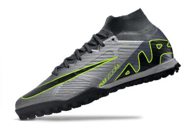Men's Nike Air Zoom Mercurial Superfly 9 Elite TF Artificial Turf High-Tops Football Shoes - Silver/Grey/Black/Green