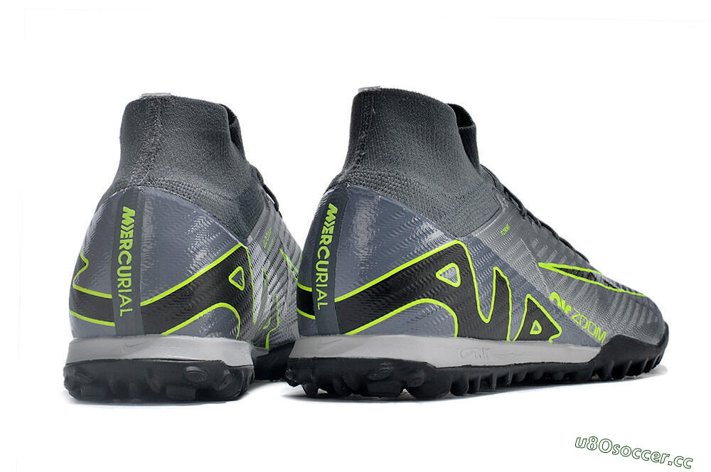 Men's Nike Air Zoom Mercurial Superfly 9 Elite TF Artificial Turf High-Tops Football Shoes - Silver/Grey/Black/Green 6