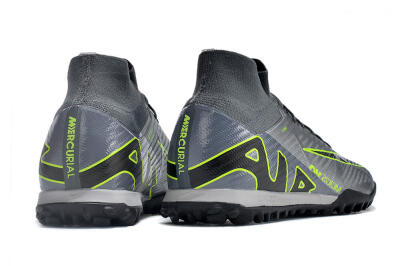 Men's Nike Air Zoom Mercurial Superfly 9 Elite TF Artificial Turf High-Tops Football Shoes - Silver/Grey/Black/Green