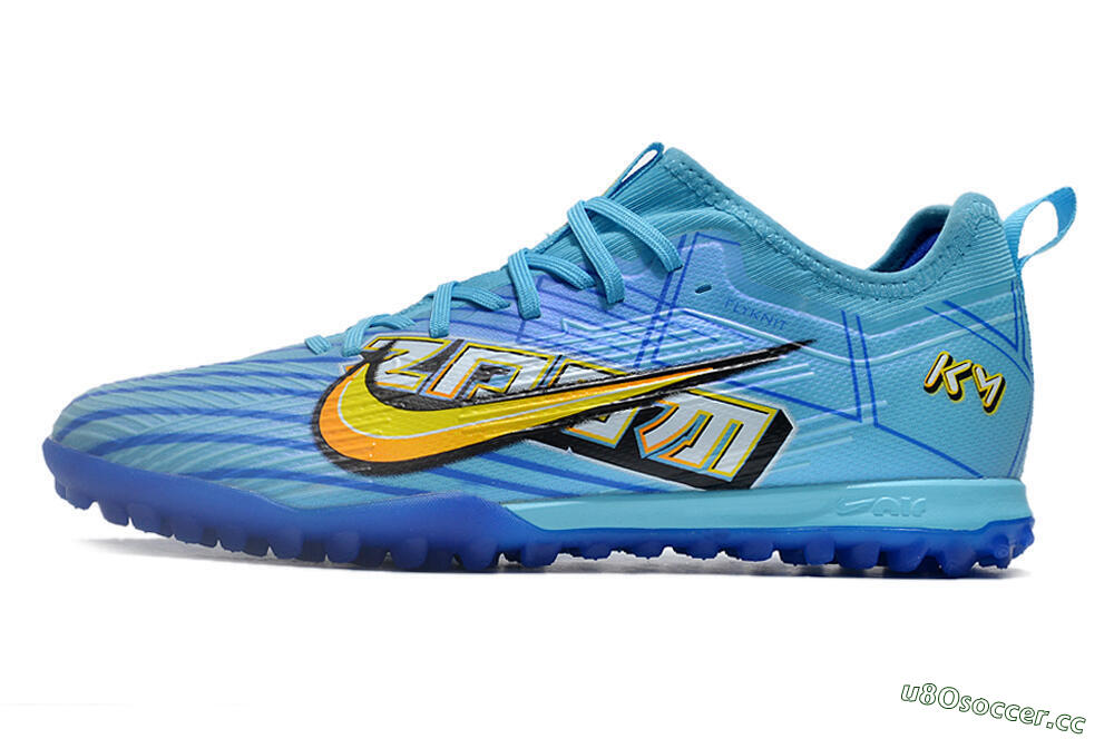 Men's Nike Air Zoom Mercurial Vapor 15 Pro TF Artificial Turf Low-Tops Football Shoes - Blue/Yellow/Orange/White 0
