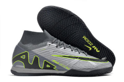 Men's Nike Air Zoom Mercurial Superfly 9 Elite IC Indoor & Futsal High-Tops Football Shoes - Silver/Grey/Black/Green