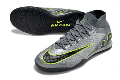 Men's Nike Air Zoom Mercurial Superfly 9 Elite IC Indoor & Futsal High-Tops Football Shoes - Silver/Grey/Black/Green