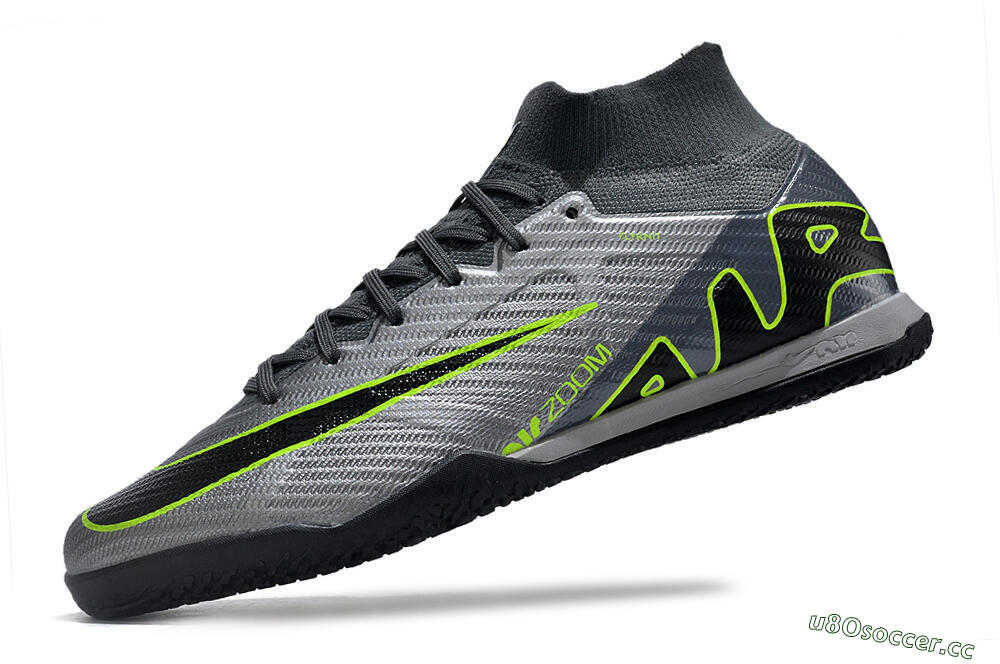 Men's Nike Air Zoom Mercurial Superfly 9 Elite IC Indoor & Futsal High-Tops Football Shoes - Silver/Grey/Black/Green 5