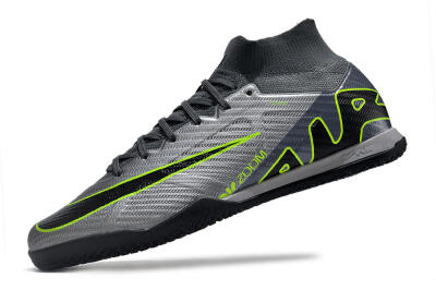 Men's Nike Air Zoom Mercurial Superfly 9 Elite IC Indoor & Futsal High-Tops Football Shoes - Silver/Grey/Black/Green