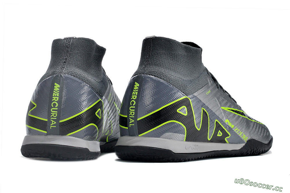 Men's Nike Air Zoom Mercurial Superfly 9 Elite IC Indoor & Futsal High-Tops Football Shoes - Silver/Grey/Black/Green 6