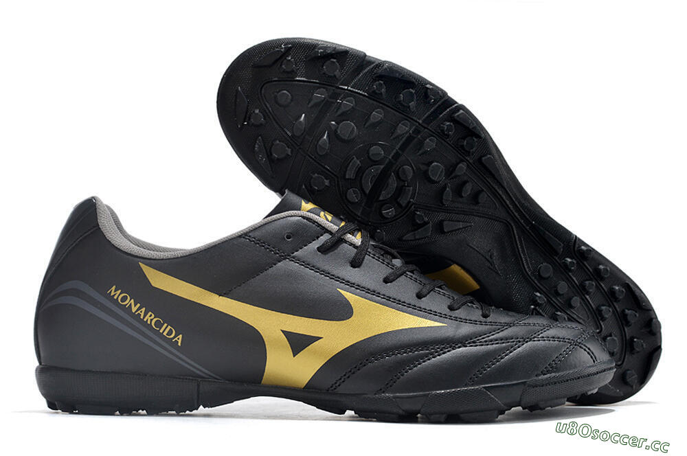 Men's Mizuno Monarcida Neo Ckassic TF Artificial Turf Low-Tops Football Shoes - Black/Gold 2