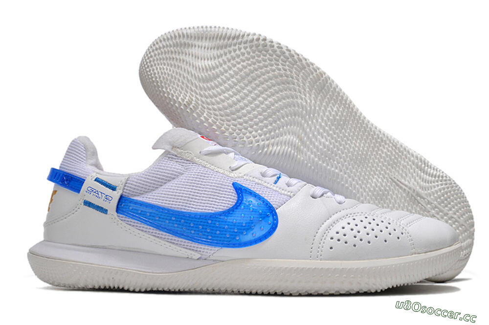 Men's Nike Street Gato IC Indoor & Futsal Low-Tops Football Shoes - White/Blue 2
