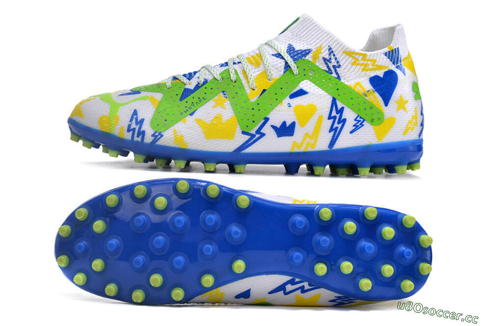 Men's Puma Future Ultimate MG Multi Ground Low-Tops Football Boots - White/Yellow/Blue 1