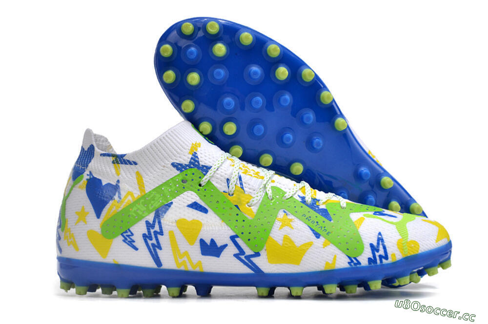 Men's Puma Future Ultimate MG Multi Ground Low-Tops Football Boots - White/Yellow/Blue 2