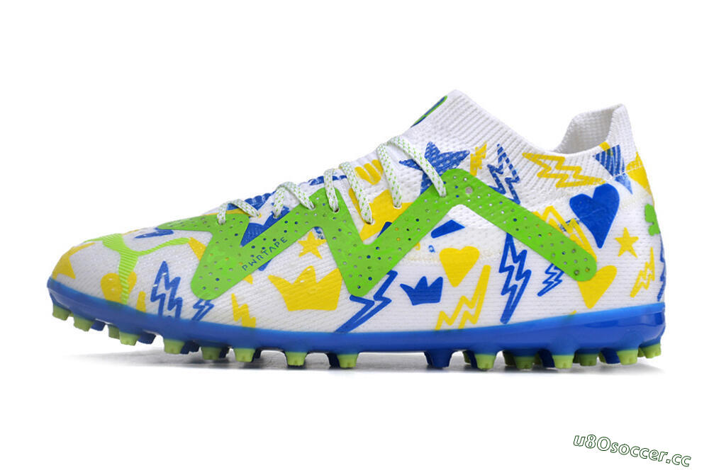 Men's Puma Future Ultimate MG Multi Ground Low-Tops Football Boots - White/Yellow/Blue 0