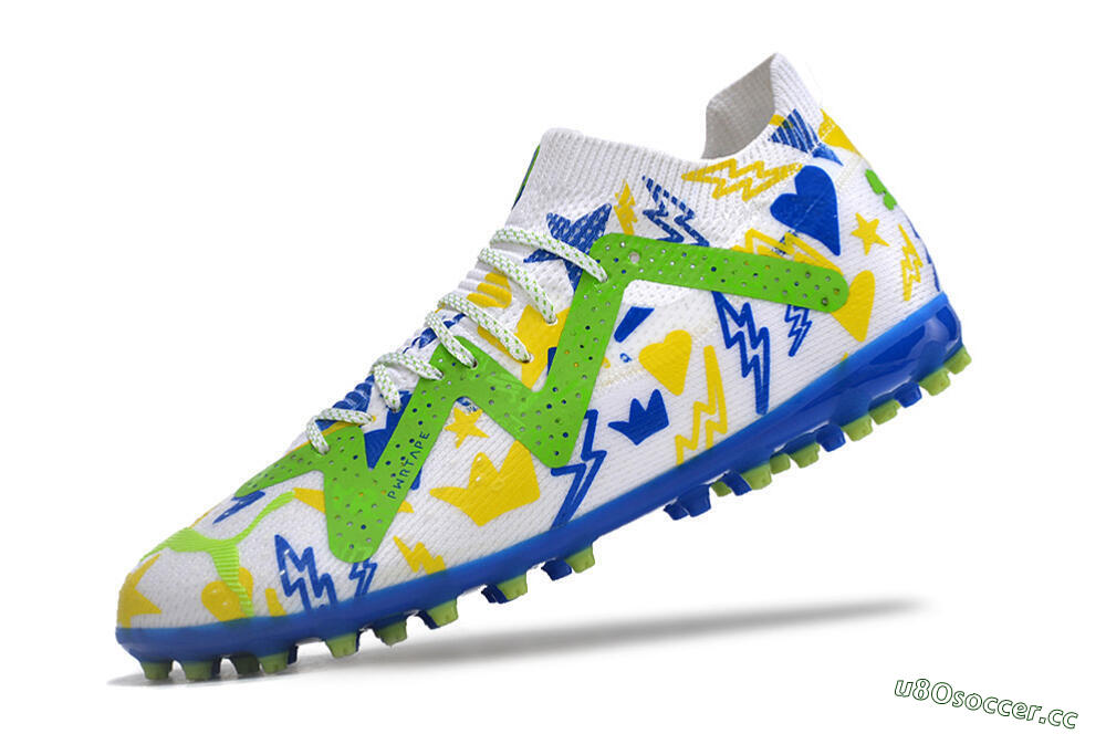 Men's Puma Future Ultimate MG Multi Ground Low-Tops Football Boots - White/Yellow/Blue 5