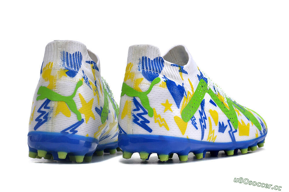 Men's Puma Future Ultimate MG Multi Ground Low-Tops Football Boots - White/Yellow/Blue 6