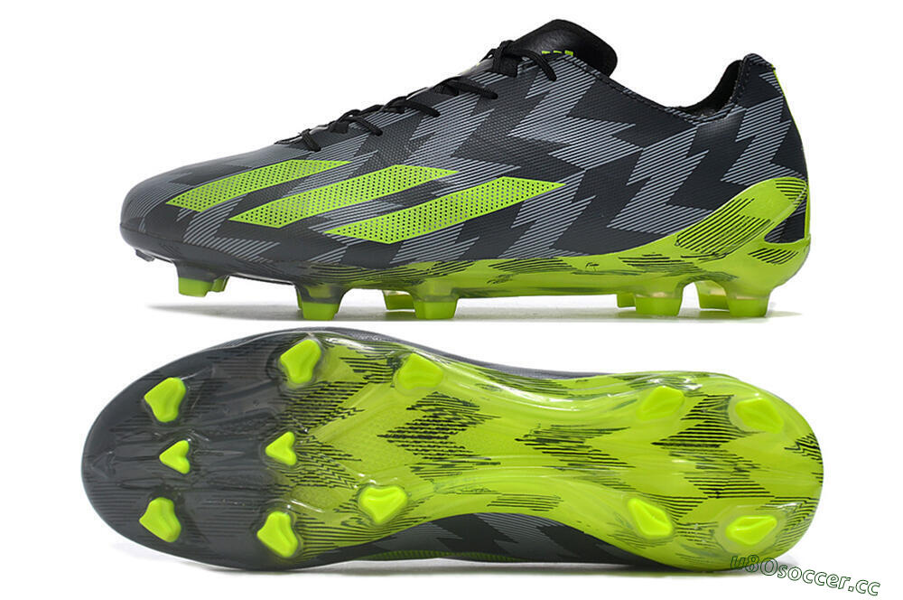 Men's Adidas X Crazyfast+ FG Firm Ground Low-Tops Football Boots - Black/Grey/Green 1