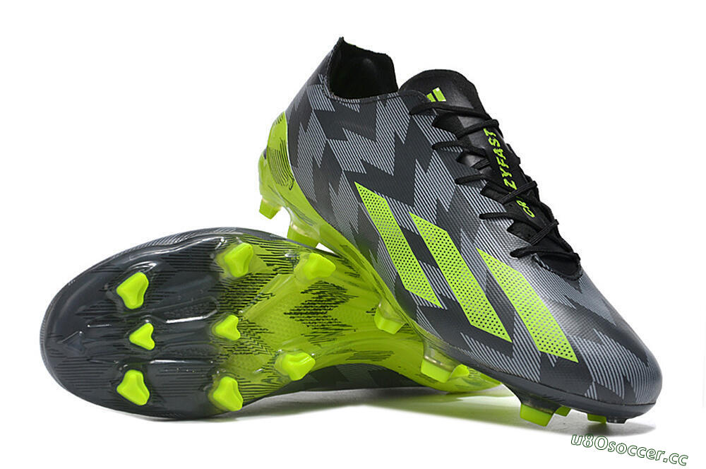 Men's Adidas X Crazyfast+ FG Firm Ground Low-Tops Football Boots - Black/Grey/Green 3