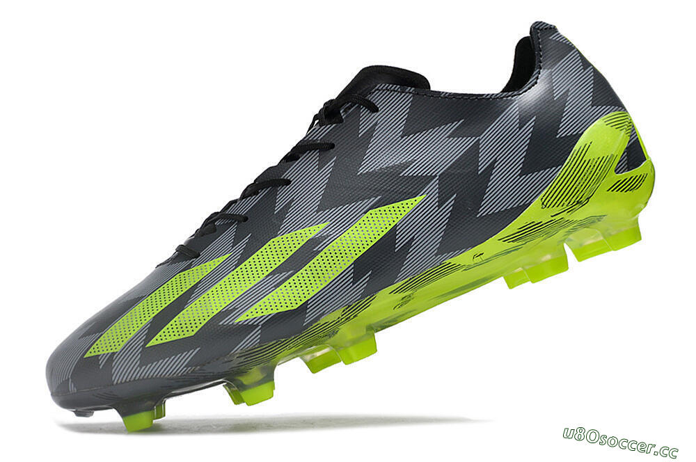 Men's Adidas X Crazyfast+ FG Firm Ground Low-Tops Football Boots - Black/Grey/Green 5