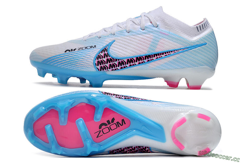Men's Nike Air Zoom Mercurial Vapor 15 Elite FG Firm Ground Low-Tops Football Boots - White/Blue/Pink 1