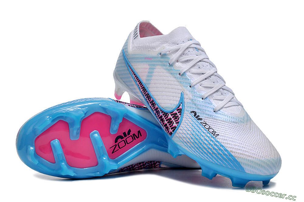 Men's Nike Air Zoom Mercurial Vapor 15 Elite FG Firm Ground Low-Tops Football Boots - White/Blue/Pink 3
