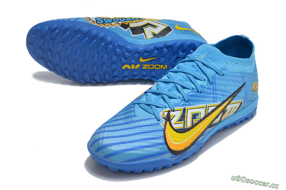 Unisex Nike Air Zoom Mercurial Vapor 15 Elite TF Artificial Turf Low-Tops Football Shoes - Blue/White/Orange/Yellow 3