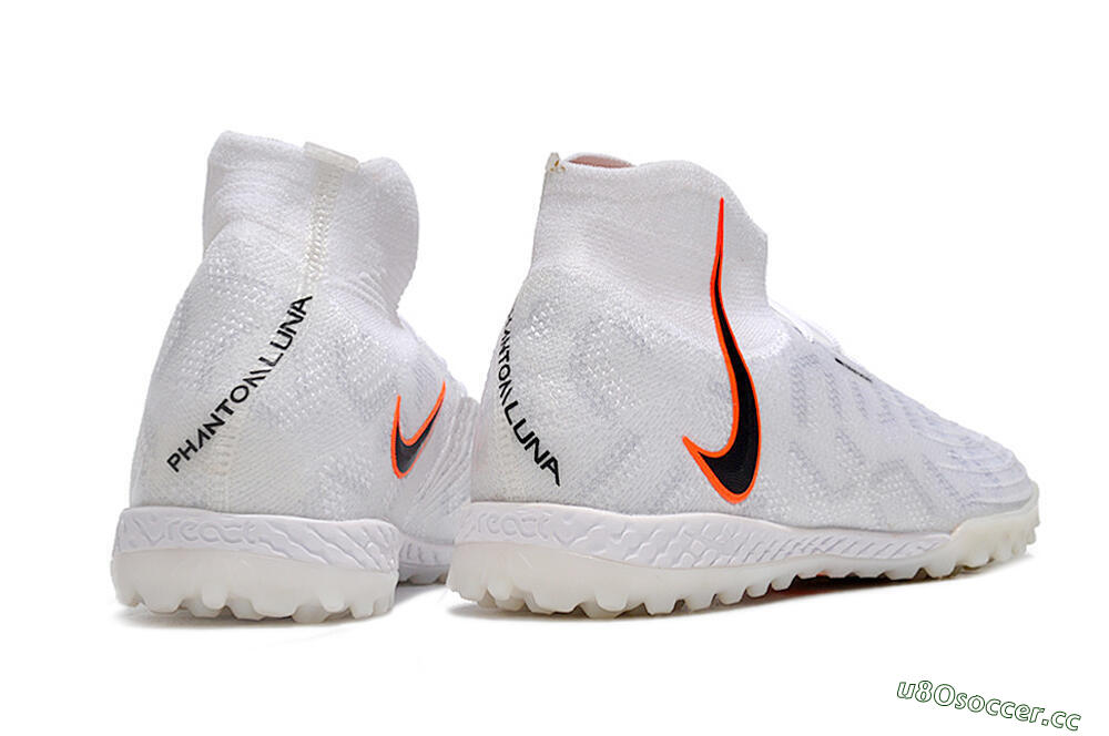 Unisex Nike Phantom Luna Elite NU TF Artificial Turf High-Tops Football Shoes - White/Grey/Orange/Black 9