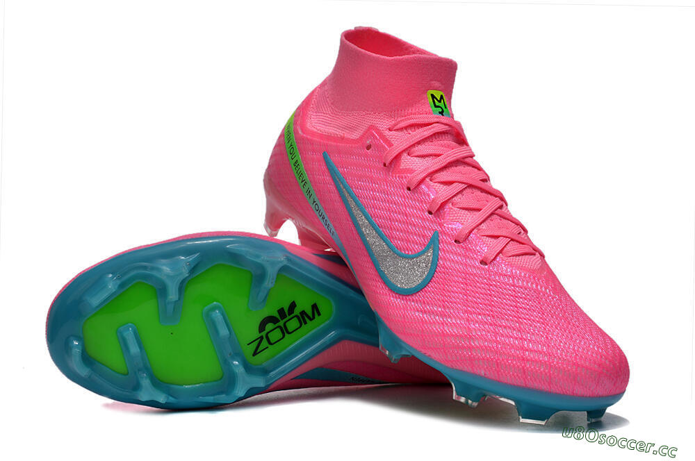 Unisex Nike Air Zoom Mercurial Superfly 9 Elite FG Firm Ground High-Tops Football Boots - Pink/Silver/Blue/Yellow 1