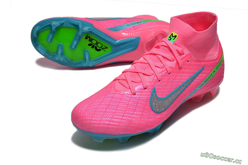 Unisex Nike Air Zoom Mercurial Superfly 9 Elite FG Firm Ground High-Tops Football Boots - Pink/Silver/Blue/Yellow 3
