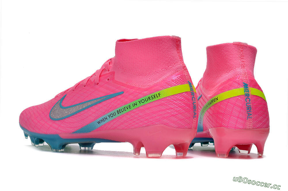 Unisex Nike Air Zoom Mercurial Superfly 9 Elite FG Firm Ground High-Tops Football Boots - Pink/Silver/Blue/Yellow 4