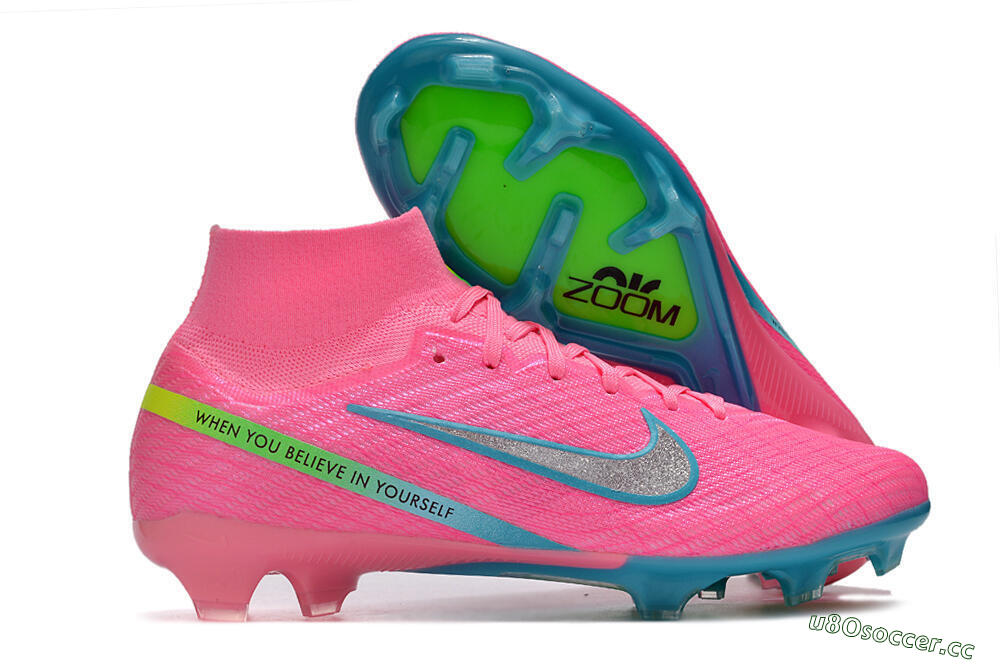 Unisex Nike Air Zoom Mercurial Superfly 9 Elite FG Firm Ground High-Tops Football Boots - Pink/Silver/Blue/Yellow 2
