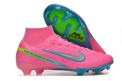 Unisex Nike Air Zoom Mercurial Superfly 9 Elite FG Firm Ground High-Tops Football Boots - Pink/Silver/Blue/Yellow