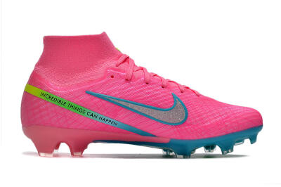 Unisex Nike Air Zoom Mercurial Superfly 9 Elite FG Firm Ground High-Tops Football Boots - Pink/Silver/Blue/Yellow