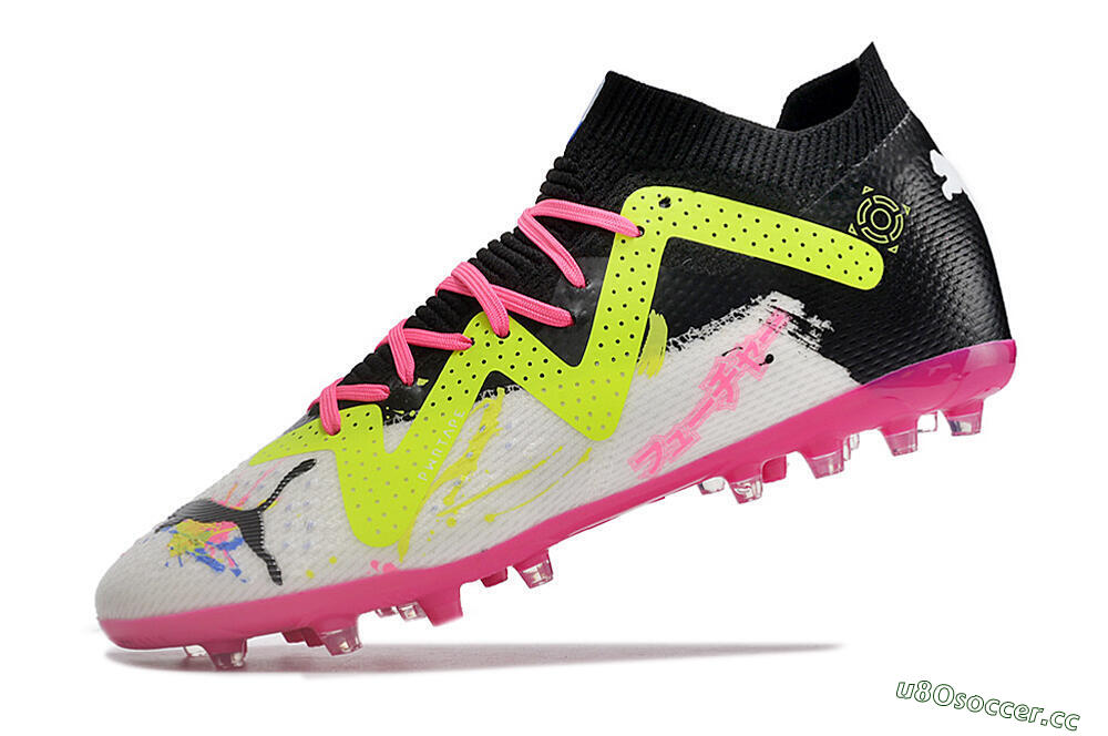 Men's Puma Future Ultimate MG Multi Ground Low-Tops Football Boots - White/Black/Yellow/Pink 5