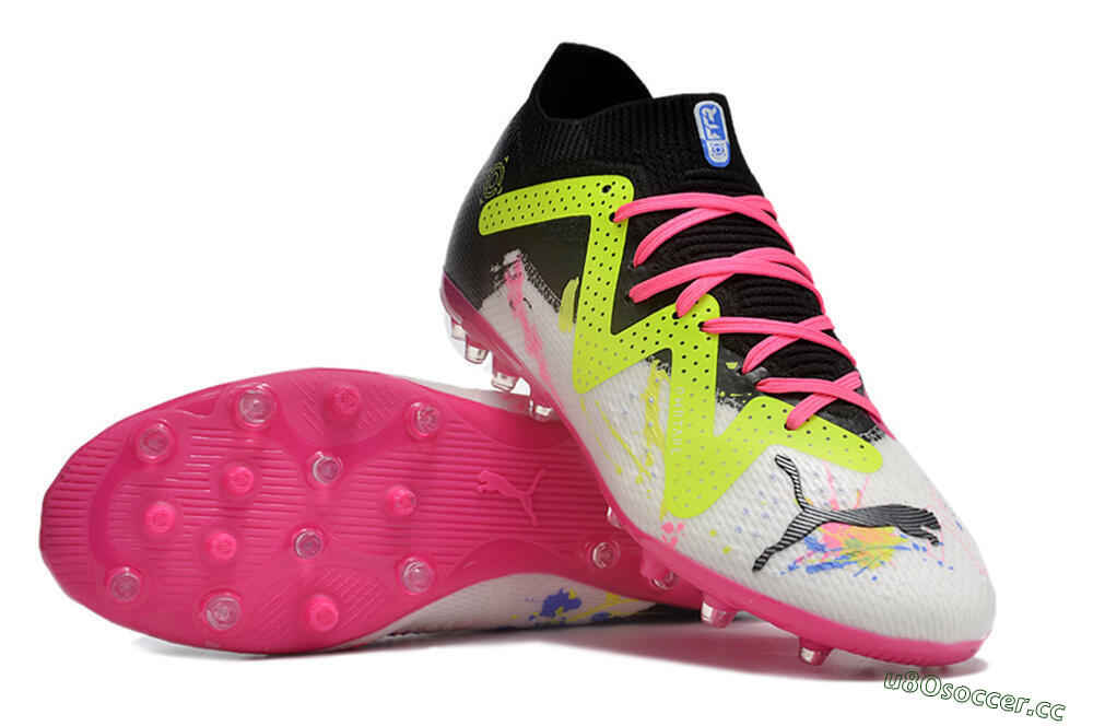 Men's Puma Future Ultimate MG Multi Ground Low-Tops Football Boots - White/Black/Yellow/Pink 3