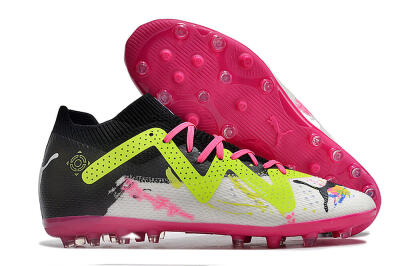 Men's Puma Future Ultimate MG Multi Ground Low-Tops Football Boots - White/Black/Yellow/Pink