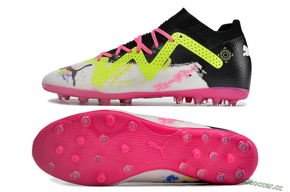 Men's Puma Future Ultimate MG Multi Ground Low-Tops Football Boots - White/Black/Yellow/Pink 1