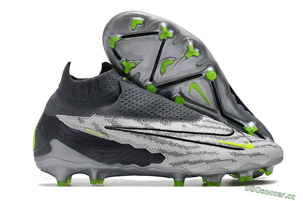 Men's Nike Phantom GX Elite DF Link FG Firm Ground High-Tops Football Boots - Grey/Black/Green 2