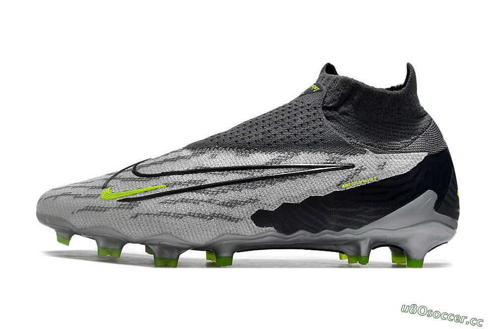 Men's Nike Phantom GX Elite DF Link FG Firm Ground High-Tops Football Boots - Grey/Black/Green 0