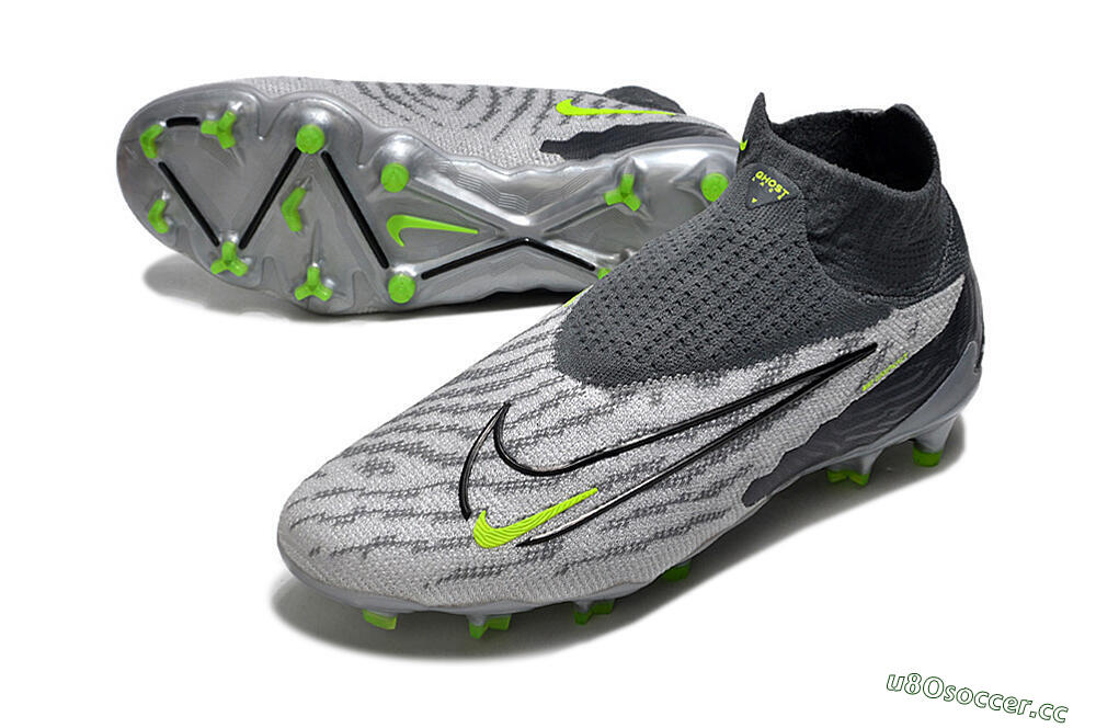 Men's Nike Phantom GX Elite DF Link FG Firm Ground High-Tops Football Boots - Grey/Black/Green 3