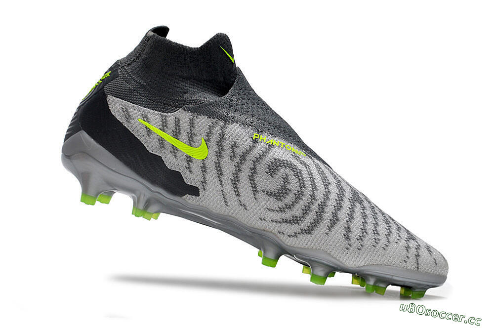 Men's Nike Phantom GX Elite DF Link FG Firm Ground High-Tops Football Boots - Grey/Black/Green 4