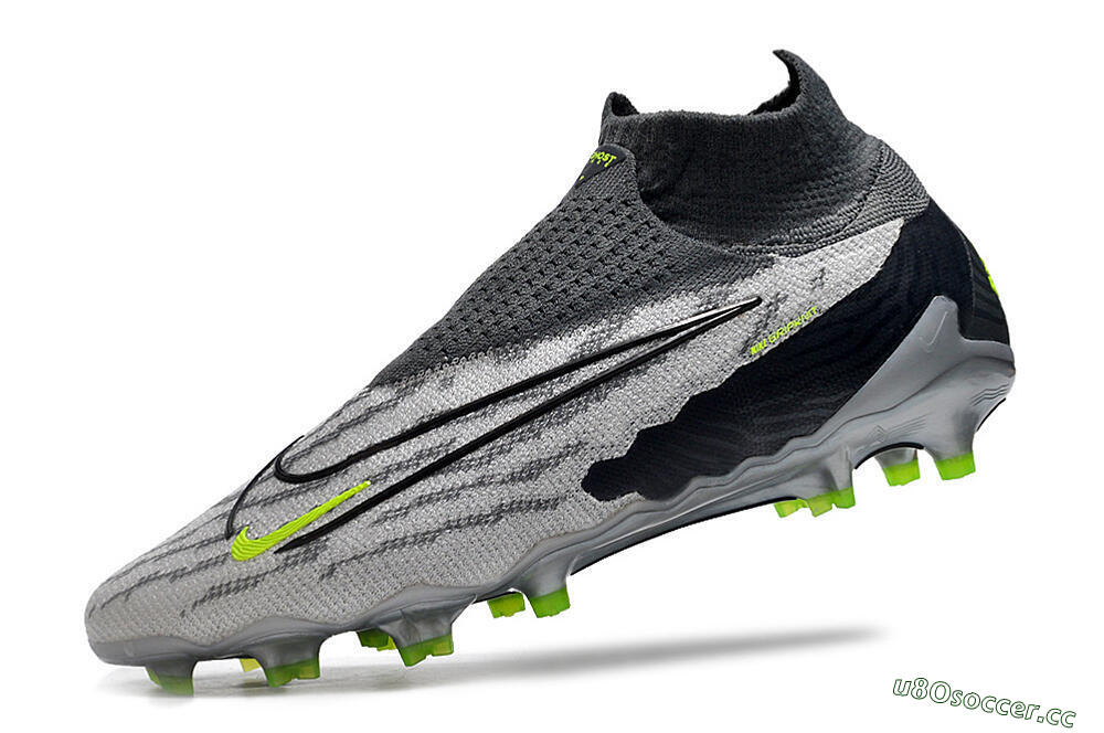 Men's Nike Phantom GX Elite DF Link FG Firm Ground High-Tops Football Boots - Grey/Black/Green 5