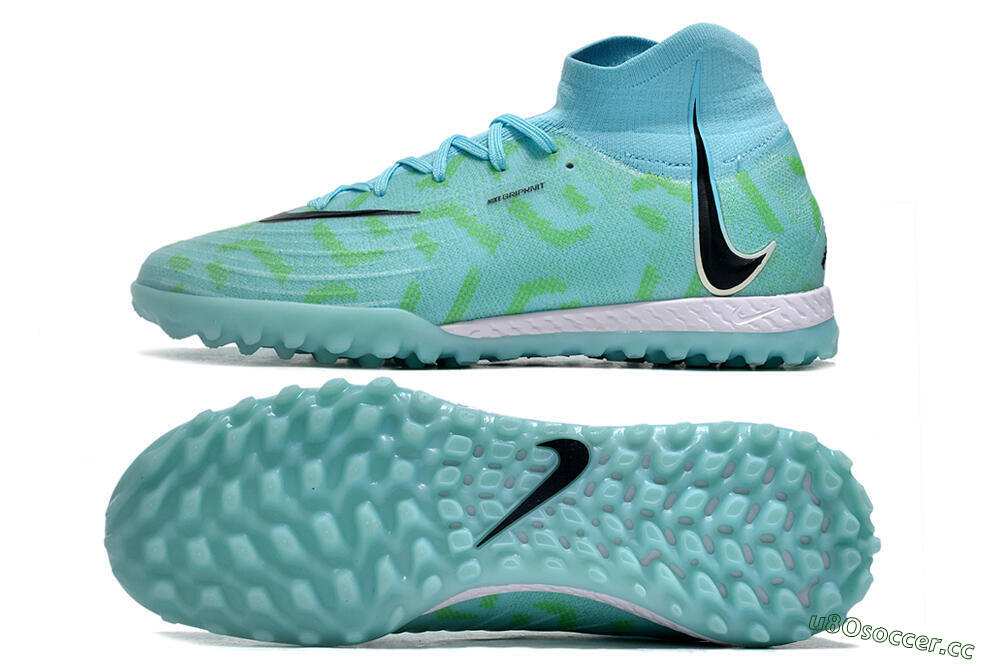 Men's Nike Phantom Luna Elite NU TF Artificial Turf High-Tops Football Shoes - Blue/Green/Black 1