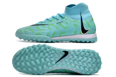 Men's Nike Phantom Luna Elite NU TF Artificial Turf High-Tops Football Shoes - Blue/Green/Black