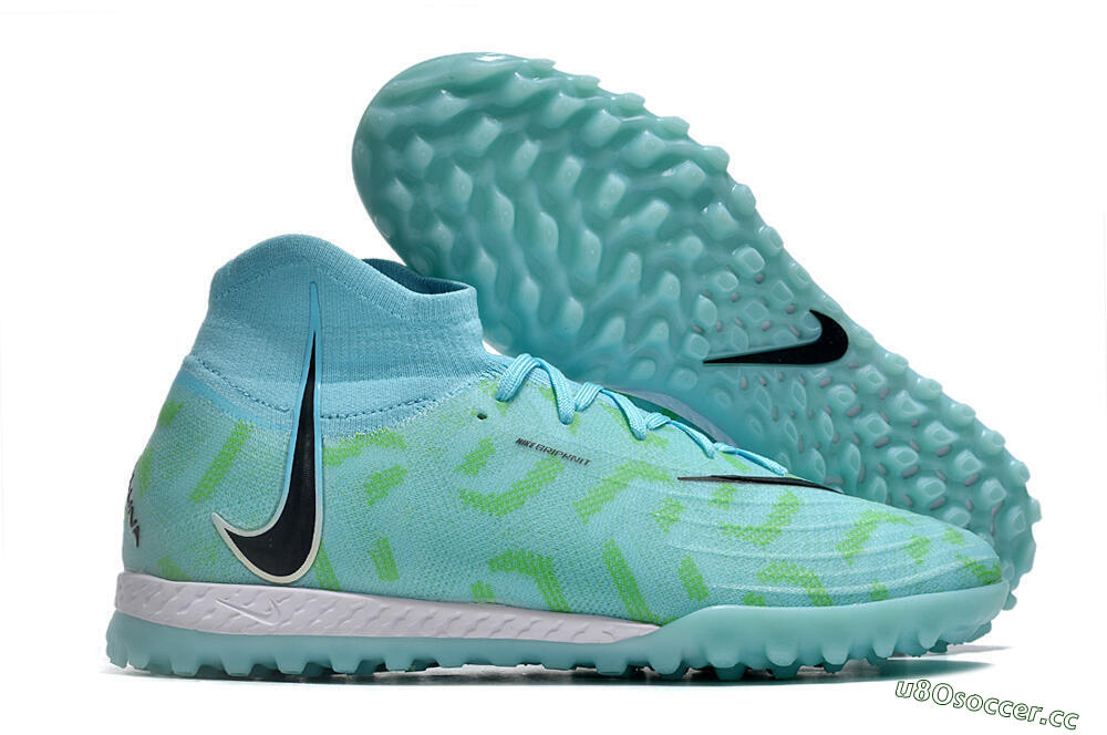 Men's Nike Phantom Luna Elite NU TF Artificial Turf High-Tops Football Shoes - Blue/Green/Black 2