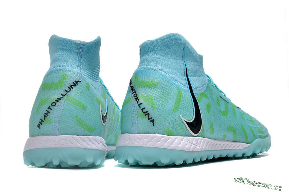 Men's Nike Phantom Luna Elite NU TF Artificial Turf High-Tops Football Shoes - Blue/Green/Black 6
